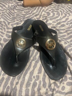 Michael Kors Black Sandal with Gold Logo Medallion